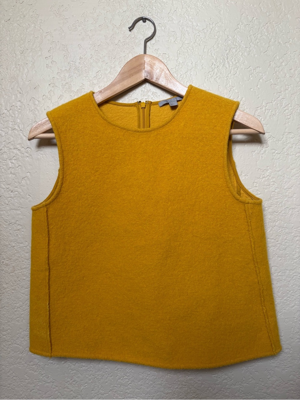 COS 100% Wool Vest Shell Mustard Yellow Boiled Wool Zip
